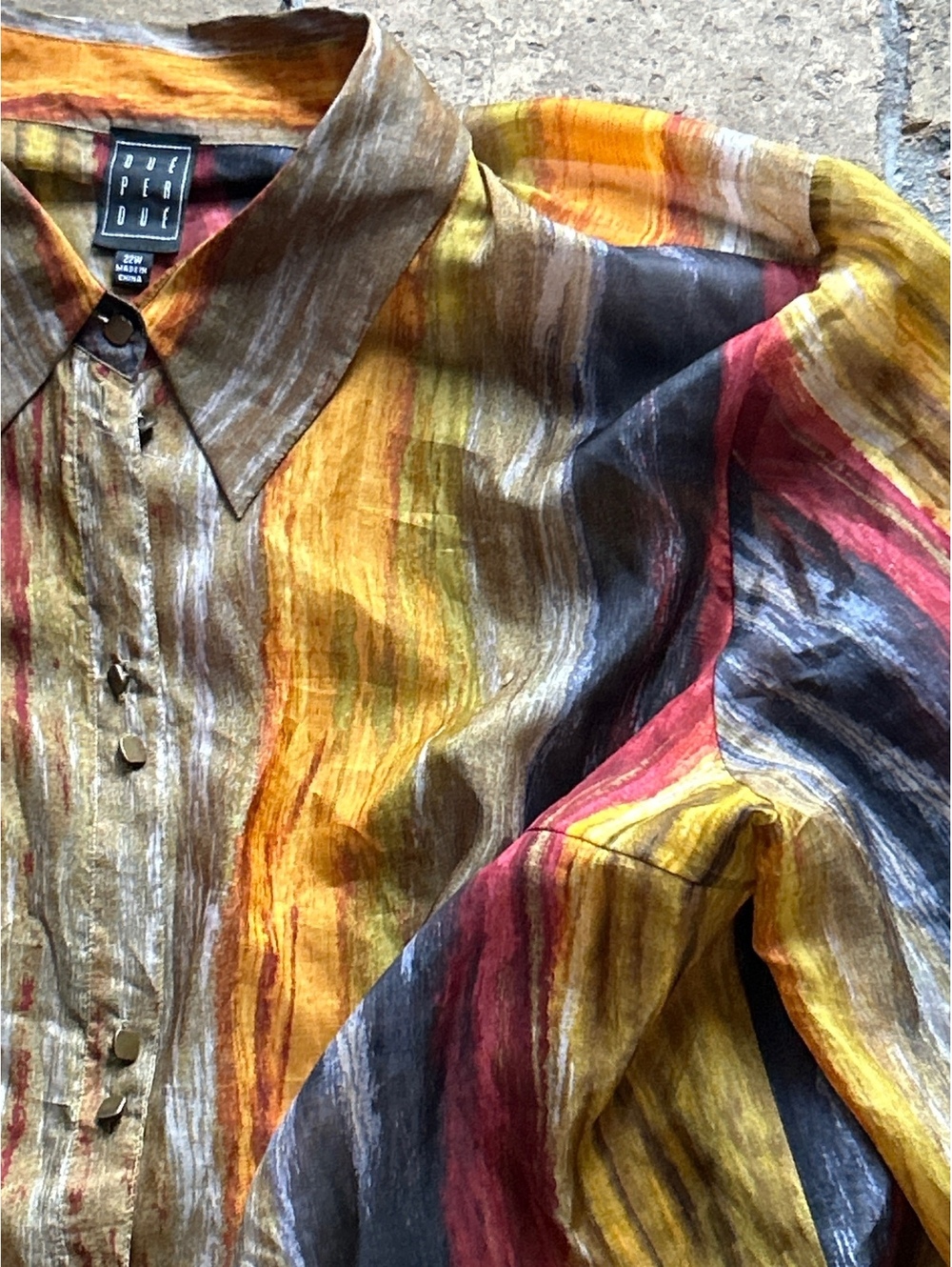 Duofold  silk Women's Button-Up Blouse Size 2X Multi-Color Striped